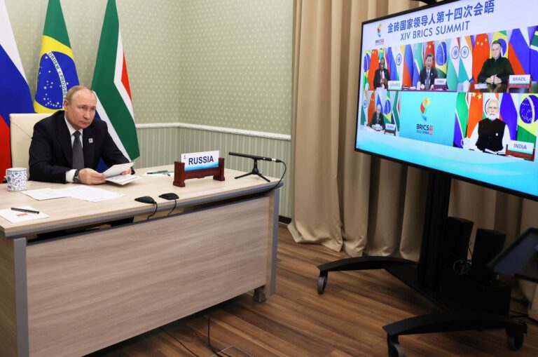 Vladimir Putin in Moscow during the virtual BRICS summit in 2022